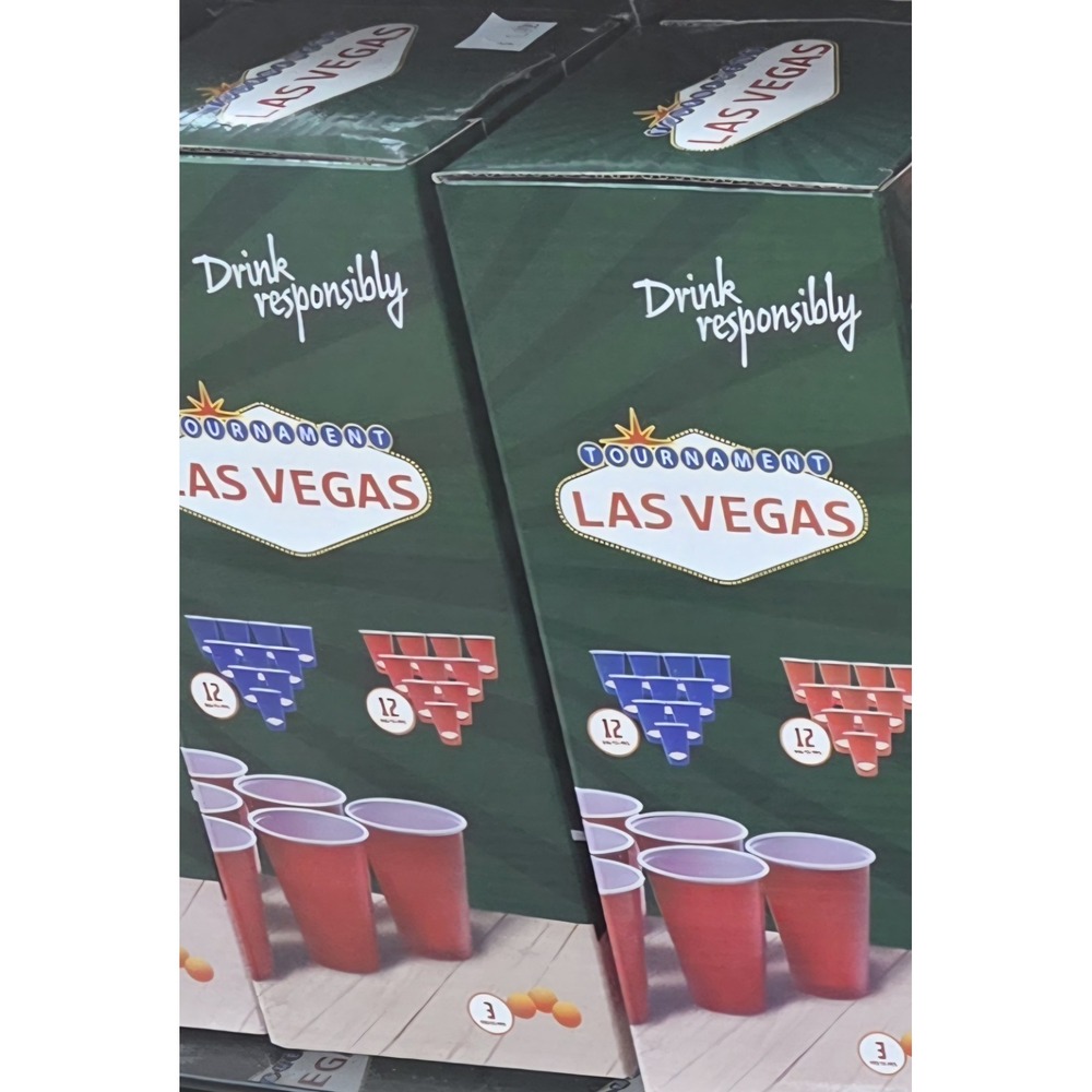 Vegas Theme Drinking Game Set 24 Party Plastic Cups 3 Ping Pong Balls Gift - Picture 3 of 3
